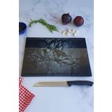 Decorita Kanallı Cam Kesme Tahtası - Cam Kesme Tablası | Doğal Taş Desenli | 25cm x 35cm | Patentli Ürün