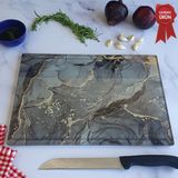 Decorita Kanallı Cam Kesme Tahtası - Cam Kesme Tablası | Gri Gold Mermer | 25cm x 35cm | Patentli Ürün