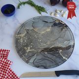Decorita Kanallı Cam Kesme Tahtası - Cam Kesme Tablası | Gri Gold Mermer | Çap32cm | Patentli Ürün