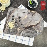 Decorita Kanallı Cam Kesme Tahtası - Cam Kesme Tablası | Gri Gold Mermer - Kenarı Oval | 25cm x 35cm | Patentli Ürün