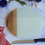 DECORITA Kanallı Cam Kesme Tahtası - Cam Kesme Tablası | (KENARI AHŞAP DESEN, ÇAP32cm)