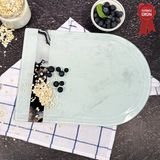 Decorita Kanallı Cam Kesme Tahtası - Cam Kesme Tablası | Mix White Şeritli - Kenarı Oval | 25cm x 35cm | Patentli Ürün