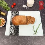 Decorita Kanallı Cam Kesme Tahtası - Cam Kesme Tablası | Ornament Beyaz Fon | 25cm x 35cm | Patentli Ürün