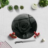 DECORITA Karagül Desen | Cam Kesme Tahtası (Çap 32cm)