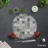 Decorita Karakalem Çizim | Cam Kesme Tahtası - Cam Kesme Tablası | Çap 32cm - 32 cm
