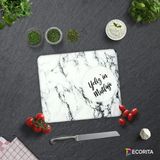 Decorita Kişiye Özel - Beyaz Mermer Görünümlü | Cam Kesme Tahtası - Cam Kesme Tablası | 29cm x 34cm - 29 x 34 cm