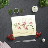 DECORITA Krem Orkide Desen| Cam Kesme Tahtası (29cm x 34cm)