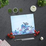 Decorita Mavi Çiçek ve Kelebek Desenli | Cam Kesme Tahtası - Cam Kesme Tablası | 29cm X 34cm - 29 x 34 cm