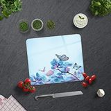 DECORITA Mavi Çiçek ve Kelebekler | Cam Kesme Tahtası (29cm x 34cm)