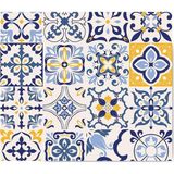 Decorıta Mavi Çini Desen / Cam Ocak Arkası Koruyucu (49,5cm x 76CM) - Çok Renkli