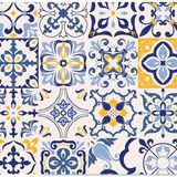 DECORITA Mavi Çini Desen | Cam Ocak Arkası Koruyucu (49,5cm x 76cm)