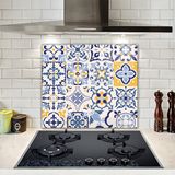 Decorita Mavi Çini Desen | Cam Ocak Arkası Koruyucu - 52 x 60 cm