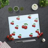 Decorita Mavi Dokulu Kiraz Desenli | Cam Kesme Tahtası - Cam Kesme Tablası | - 30 x 40 cm