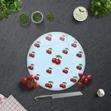 Decorita Mavi Dokulu Kiraz Desenli | Cam Kesme Tahtası - Cam Kesme Tablası | - 32 cm