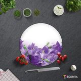 Decorita Mor Çiçek Desenli | Cam Kesme Tahtası - Cam Kesme Tablası | Çap 32cm - 32 cm