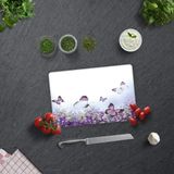 DECORITA Mor Çiçek ve Kelebekler | Cam Kesme Tahtası (20cm x 30cm)