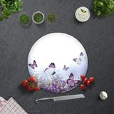 Decorita Mor Çiçek Ve Kelebekler | Cam Kesme Tahtası - Cam Kesme Tablası | Çap 32cm - 32 cm