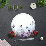 DECORITA Mor Çiçek ve Kelebekler | Cam Kesme Tahtası (Çap 32cm)