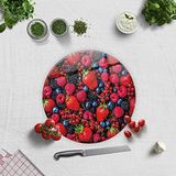 DECORITA Mor Kırmızı Meyveler | Cam Kesme Tahtası (Çap 32cm)