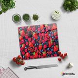 Decorita Mor Ve Kırmızı Meyveler | Cam Kesme Tahtası - Cam Kesme Tablası | 20cm X 30cm - 20 x 30 cm
