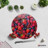 Decorita Mor Ve Kırmızı Meyveler | Cam Kesme Tahtası - Cam Kesme Tablası | Çap 32cm - 32 cm
