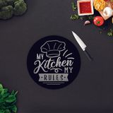 Decorita My Kitchen My Rules | Cam Kesme Tahtası - Cam Kesme Tablası | Çap 32cm - 32 cm
