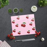 Decorita Pembe Dokulu Kiraz Desenli | Cam Kesme Tahtası - Cam Kesme Tablası | 29cm x 34cm - 29 x 34 cm