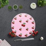 Decorita Pembe Dokulu Kiraz Desenli | Cam Kesme Tahtası - Cam Kesme Tablası | Çap 32cm - 32 cm
