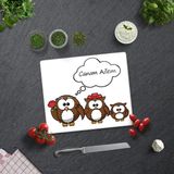 Decorita Sevimli Baykuş Ailesi | Cam Kesme Tahtası | 29CM x 34CM - 1 Adet