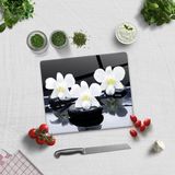 Decorita Taş Üzeri 3'lü Orkide | Cam Kesme Tahtası - Cam Kesme Tablası | 29cm x 34cm - 29 x 34 cm