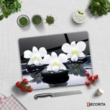 Decorita Taş Üzeri 3'lü Orkide | Cam Kesme Tahtası - Cam Kesme Tablası | 30cm X 40cm - 30 x 40 cm