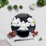 Decorita Taş Üzeri 3'lü Orkide | Cam Kesme Tahtası - Cam Kesme Tablası | Çap 32cm - 32 cm