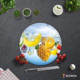 Decorita Tropik Meyveler | Cam Kesme Tahtası - Cam Kesme Tablası | Çap 32cm - 32 cm