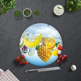 DECORITA Tropik Meyveler | Cam Kesme Tahtası (Çap 32cm)