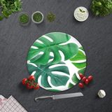 Decorita Tropik Yapraklar | Cam Kesme Tahtası - Cam Kesme Tablası | Çap 32cm - 32 cm