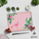Decorita Tropik Yapraklar & Flamingo | Cam Kesme Tahtası - Cam Kesme Tablası | 30cm x 40cm - 30 x 40 cm