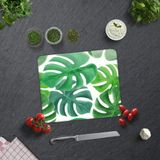 DECORITA Tropik Yeşil Yapraklar | Cam Kesme Tahtası (29cm x 34cm)