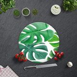 DECORITA Tropik Yeşil Yapraklar | Cam Kesme Tahtası (Çap 32cm)
