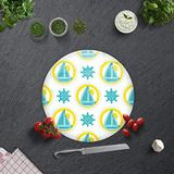 DECORITA Yelken Desenli | Cam Kesme Tahtası (Çap 32cm)