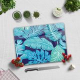 DecoritaMavi Tropik Yapraklar | Cam Kesme Tahtası - Cam Kesme Tablası | 30cm x 40cm - 30 x 40 cm
