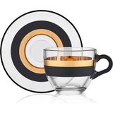 Decorium Vision Black 24 Ayar Altın Yaldızlı 70 ml 12 Parça 6 Kişilik Cam Kahve Fincan Takımı 9-01120030 - Siyah - Beyaz - Altın