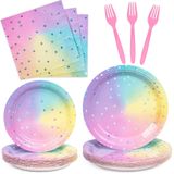 DECORLIFE Gökkuşağı Tabakları ve Peçeteler Parti Malzemeleri 24, Gökkuşağı Kağıt Tabak, Bardaklar, Kızlar için Pastel Parti Paketi, Doğum Günü Barbeküsü, Toplam 72 Parça