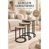 Decorness Dekoratif Üçlü Zigon Sehpa Seti – Yuvarlak Tabla, Siyah Metal Ayaklı, İç İçe Geçen Modern Tasarım