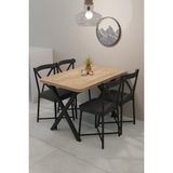 Decorness Modern Yemek Masası Takımı 70X110 cm Oval Mutfak Masası & 4 Adet Tonet Model Kumaş Döşemeli Sandalye - Atlantik Çam