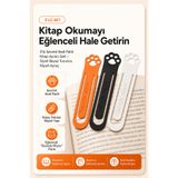 Decoroom 3'lü Set Sevimli Kedi Patili Ayraç Burada Miyav Yazılı Siyah Beyaz Turuncu Klipsli Kitap Ayracı