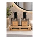 DECORS CENTER 2 Li Cam Bambu Standlı Sıvı Sabunluk Deterjanlık 350ml