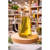 DECORS CENTER Bambu kapaklı cam sürahi yağdanlık
