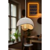 decory Minimalist Beton Görünümlü Tekli Sarkıt Avize, 22cm Çap Tekli Sarkıt Avize (Rustik Ampul Hediye)
