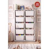 Decosense 10 Adet Büyük Çekmeceli 136 cm Beyaz Çocuk Odası Oyuncak Dolabı ve Çok Amaçlı Saklama Ünitesi - Depolayıcı Düzenleyici Organizer