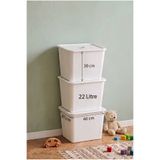 decosense 3 Adet Beyaz Kapaklı Ultra Büyük 24 Litre 40x30x30 cm Polipropilen Plastik Düzenleyici - 3'lü Oyuncak Kutusu ve Eşya Saklama Sepeti